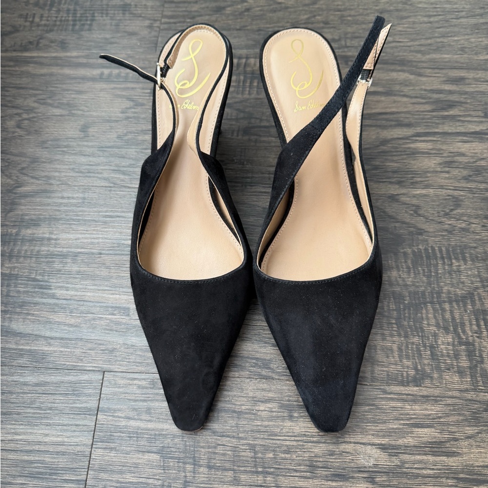 Sam Edelman Black Suede Slingback Heels - Picture 2 of 8